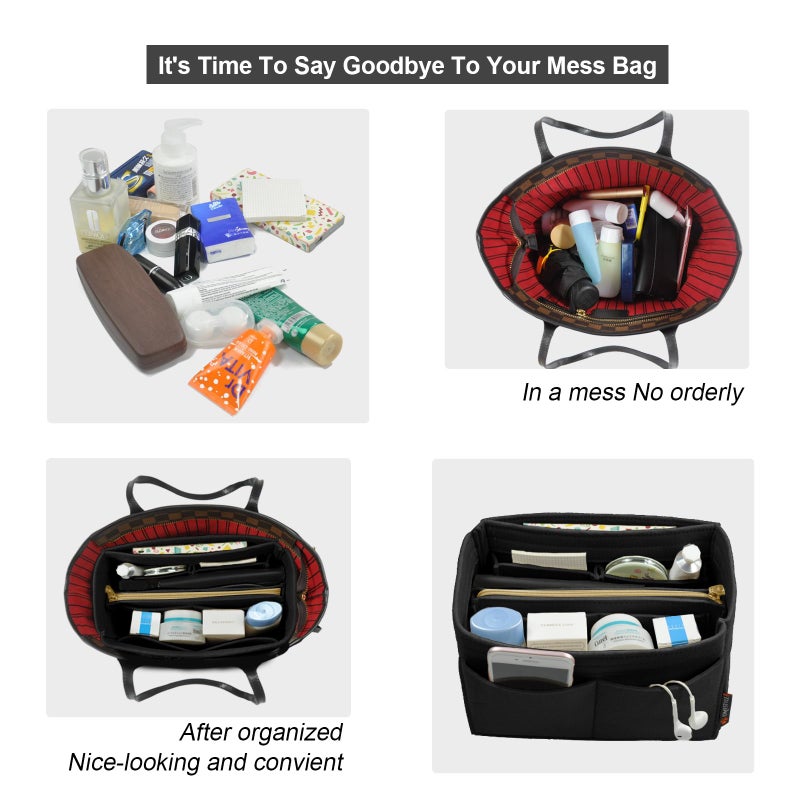 OMYSTYLE Black Slender Large Organizer Insert, Felt Tote Bag Organizer Insert with 5 Sizes, Handbag Dividers for Inside Purse, Compatible with Longchamp, Neverful, Speedy and More - Image 4